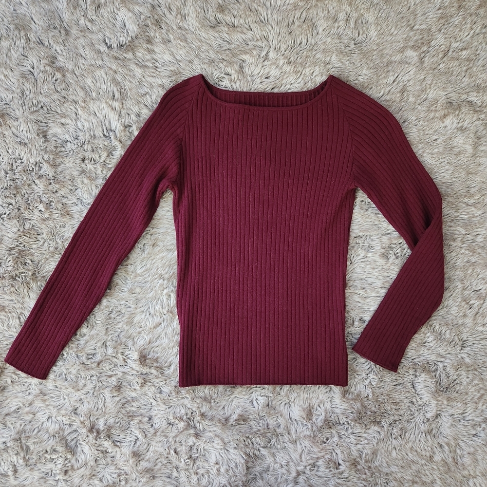 United‎ Arrows Beauty & Youth Ribbed Boatneck Sweater Maroon